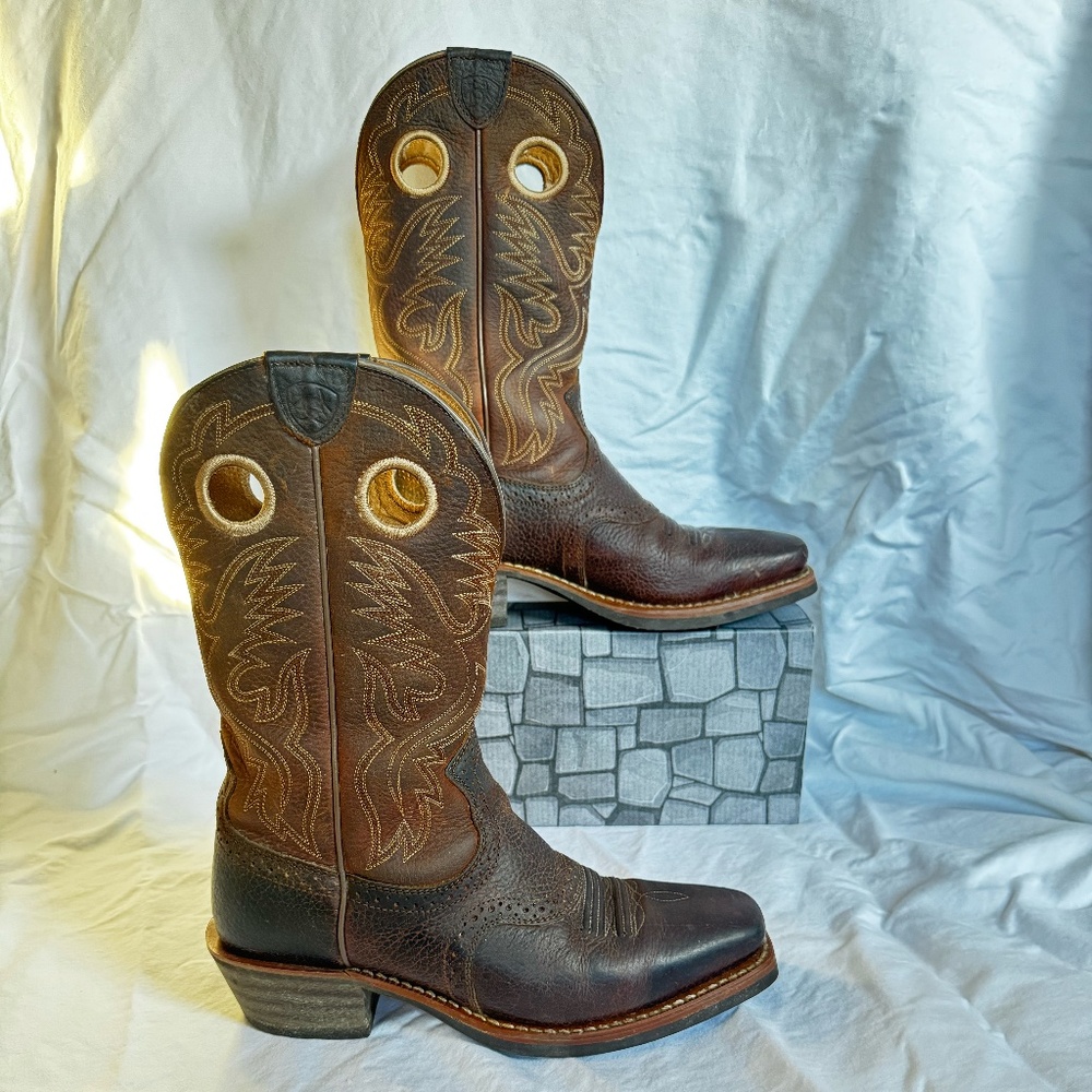 Ariat Heritage Roughstock Cowboy Boots Brown Oiled Rowdy 9.5 D Western VGUC